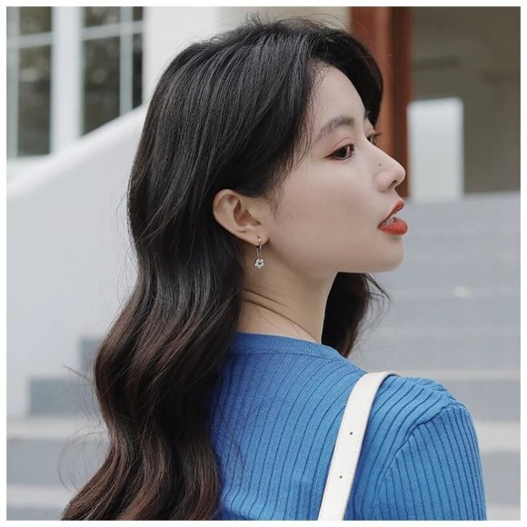 INS Style Fashion Ring Earrings Chain Zircon Flower Pendant Earrings - Picture 2 of 4